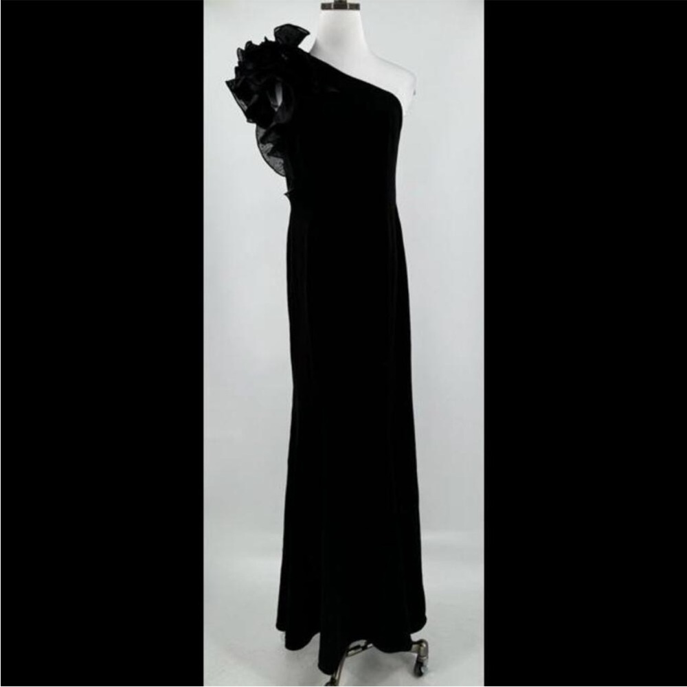Aidan Mattox Womens Black Single Shoulder Ruffle Long Maxi Gown Dress Sz 8